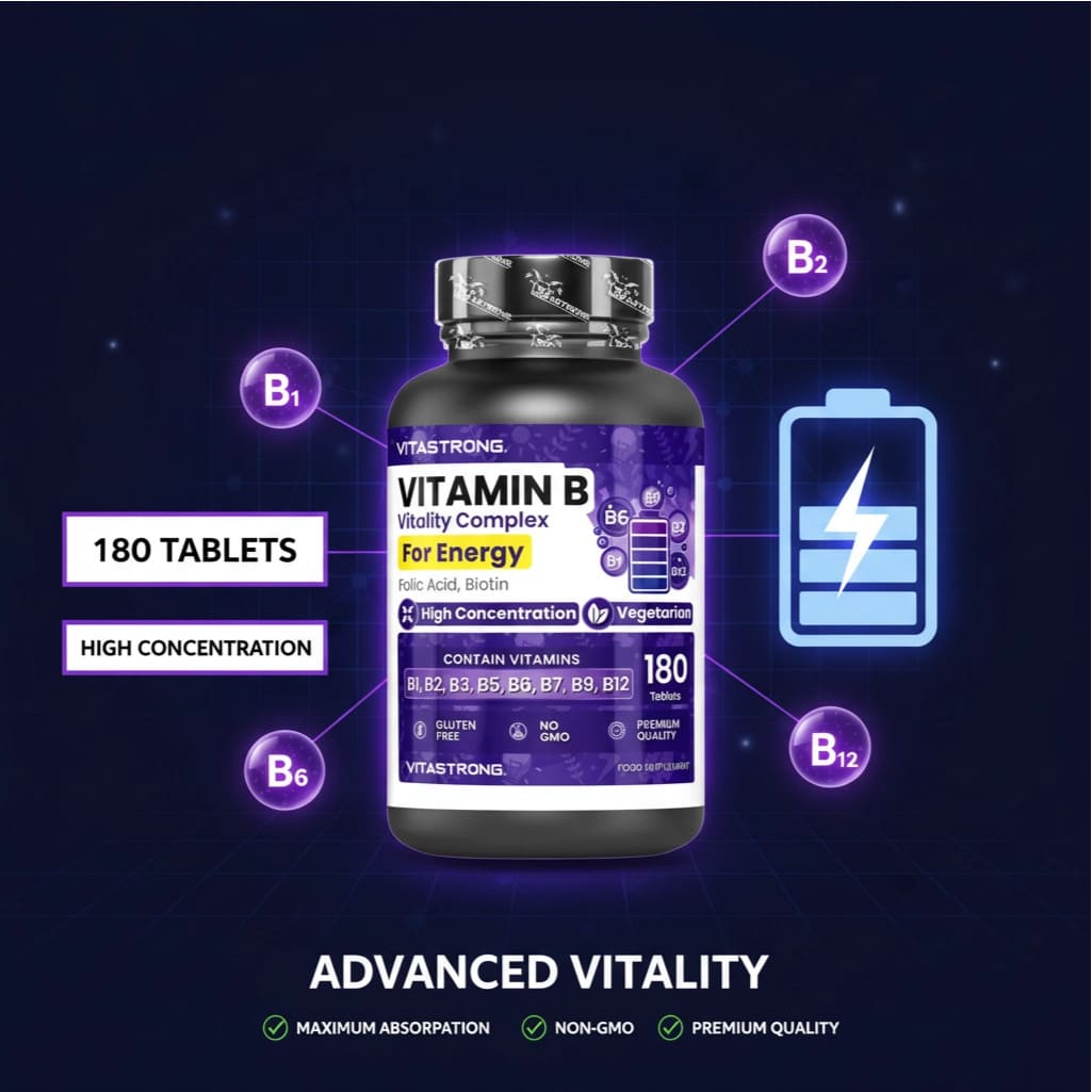 Daily B Complex supplement for stress management, nerve health, and converting food into energy