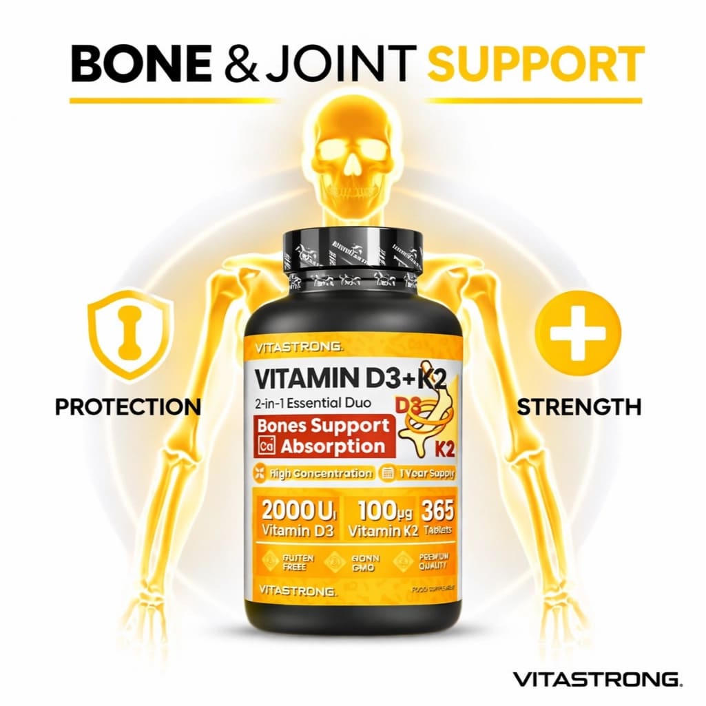Vitamin D3+K2 365 Capsules Italian‑made annual supply bottle on a clean white background, curated for UAE customers.